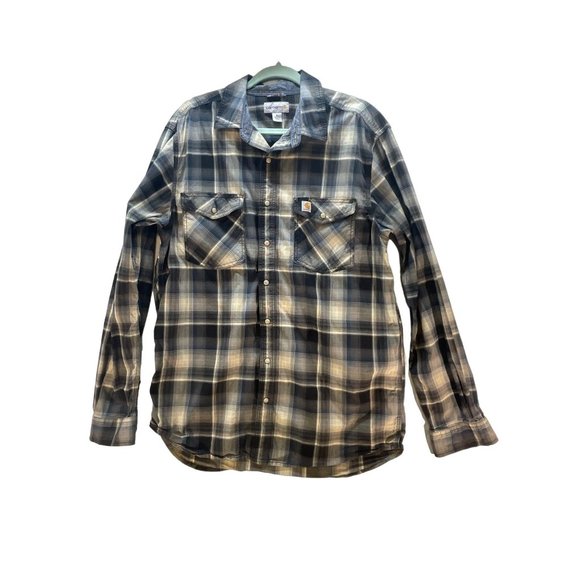 Carhartt Pearl Snap Size Large Button Up Long Sleeve Flannel Shirt Plaid pre-own - Picture 3 of 16